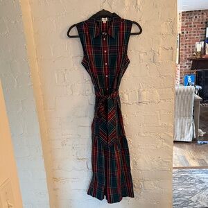 J. Crew Red  blue and Green Tartan Plaid Midi Tiered Dress